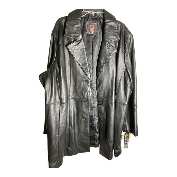 Anne Klein LEATHER Jacket Long Black - Picture 1 of 6